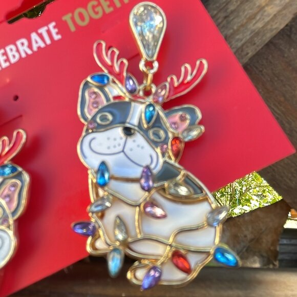 Celebrate Together Frenchie Holiday Lights Earrings Gold Tone - Picture 4 of 5